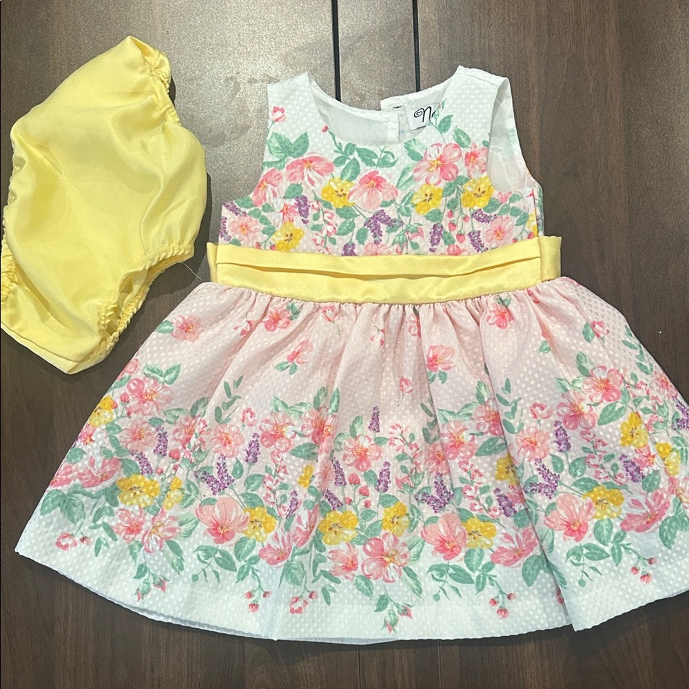 Nannette White Dress with Pink and Green Floral Pattern